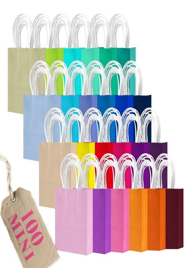 qiqee 100Pcs Paper Gift Bags with Handles - 4.5"×2.5"×6" Mini Party Favor Bags - 24 Solid Colors - Image 1